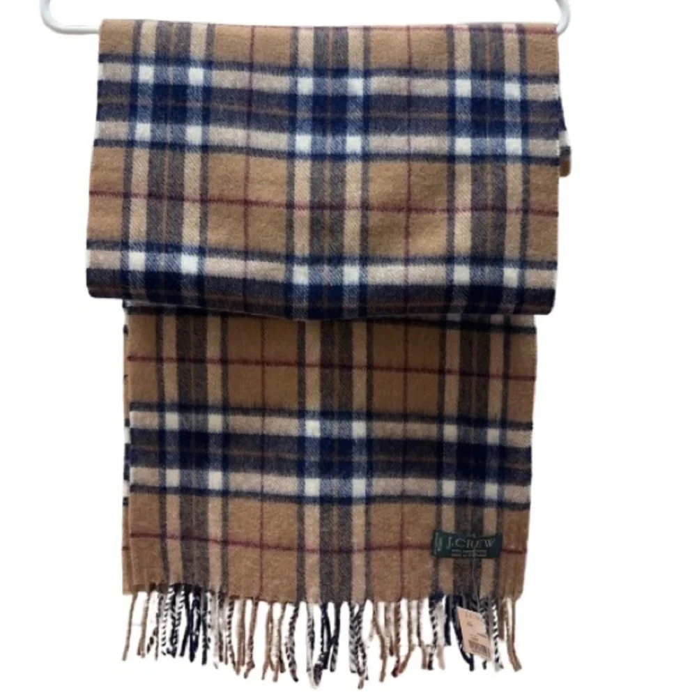 J. CREW NWT Vintage 100% Wool Men’s Soft Scarf Brown Plaid w/ Fringes 68” x 14”
